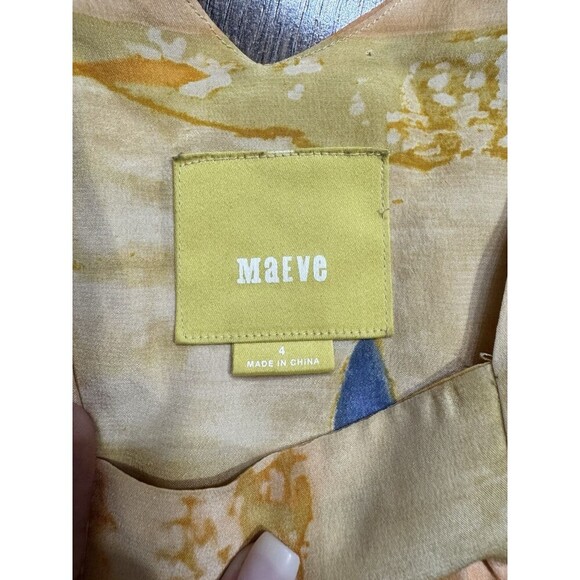 Maeve Anthropologie Painted Ume Tunic Dress Size 4 Silk Yellow Peach Watercolor - Picture 6 of 8